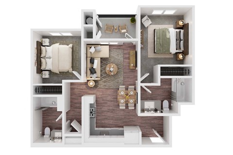 a 3d floor plan of a house with a bedroom and a living room